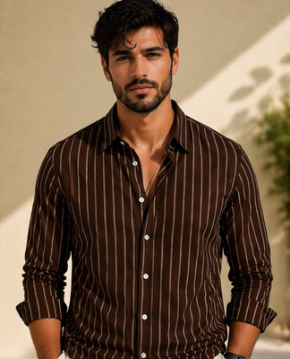 METRONAUT Men Striped Casual Brown Shirt