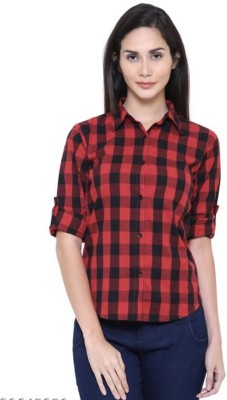 sk styles Women Checkered Casual Red Shirt