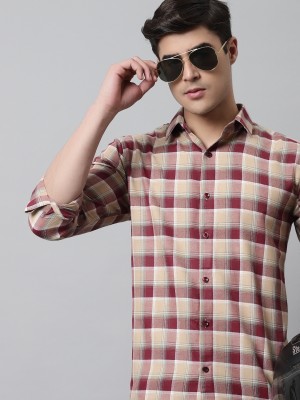 JAINISH Men Checkered Casual Red, Beige Shirt