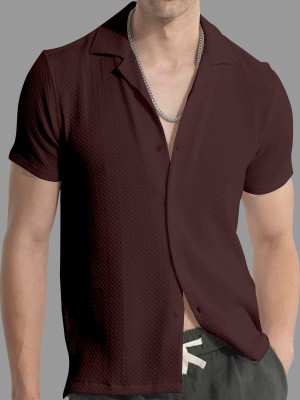 KHANJAN FASHION Men Self Design, Checkered Festive Maroon Shirt