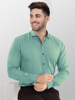 VTEXX Men Solid Formal Light Green Shirt