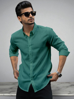 Yanthi Trend Men Self Design Casual Green Shirt
