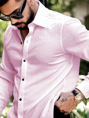 Marmic Fab Men Self Design Casual Pink Shirt