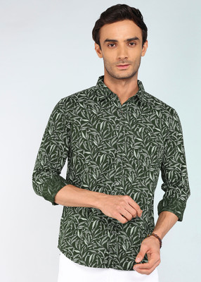 Spykar Men Printed Casual Dark Green, White Shirt