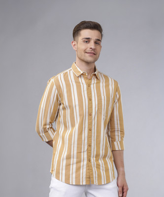 HIGHLANDER Men Striped Casual Yellow Shirt