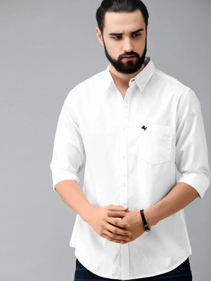 VC Fashion Men Solid Casual White Shirt