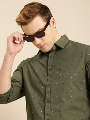 BEING HUMAN Men Printed Casual Dark Green, White, Black Shirt