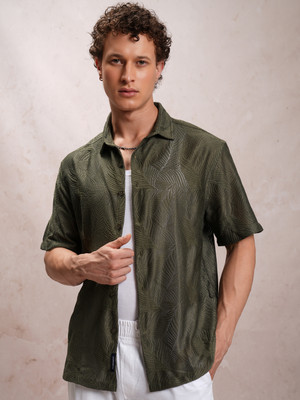 HIGHLANDER Men Printed Casual Dark Green Shirt