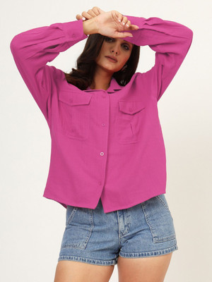 CHARMGAL Women Solid Casual Pink Shirt