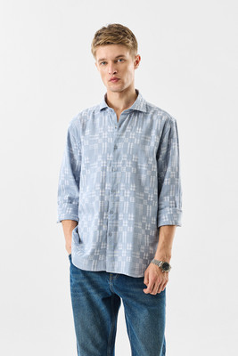 Snitch Men Checkered Casual Light Blue Shirt
