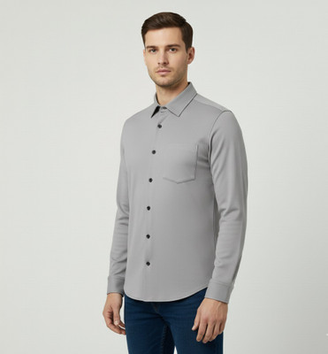 Cloud Kids Men Solid Casual Grey Shirt