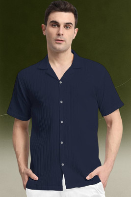 A Dearise Trend Men Self Design Casual Dark Blue Shirt