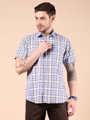 V-MART Men Checkered Casual Purple Shirt