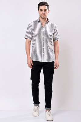 Stylox Men Self Design Casual Grey Shirt