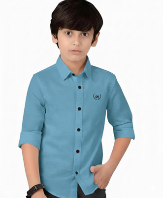 Mameru Boys Solid Casual Light Green Shirt