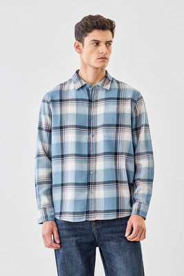 Snitch Men Checkered Casual Light Blue Shirt