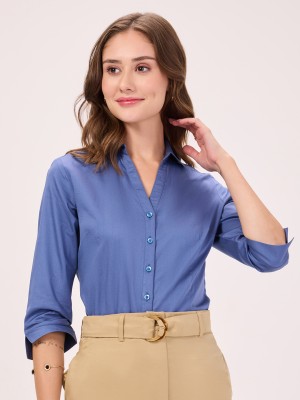 BOMBAY HIGH Women Solid Casual Blue Shirt