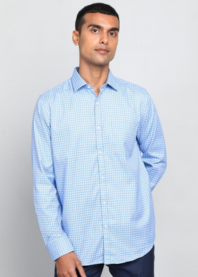 PARK AVENUE Men Checkered Formal Blue Shirt