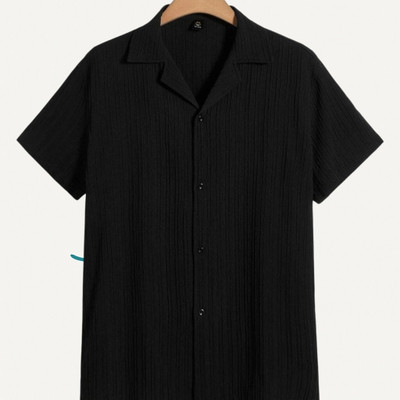 A DEEMOON TREND Men Self Design Casual Black Shirt