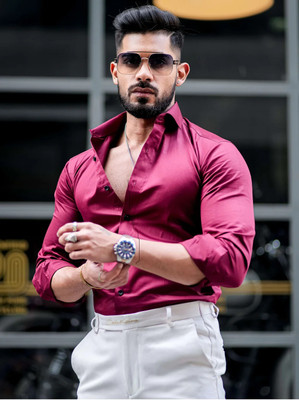 PROTOCOL Men Printed Casual Maroon Shirt
