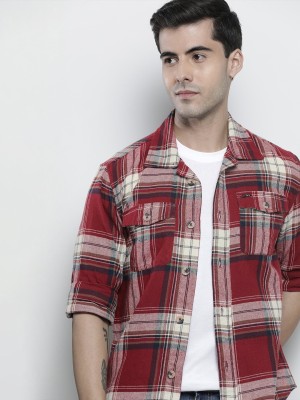 The Indian Garage Co. Men Checkered Casual Maroon Shirt