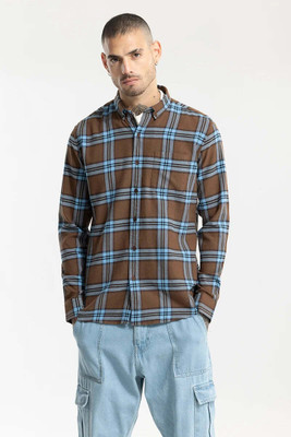 Snitch Men Checkered Casual Brown, Light Blue, Black Shirt