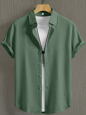 Webric Men Self Design Casual Light Green Shirt