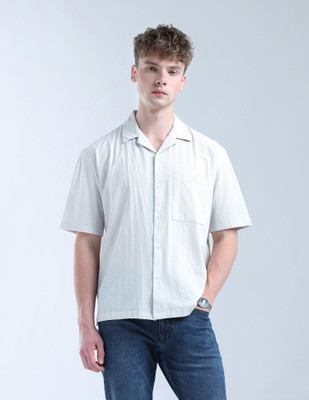 FLYING MACHINE Men Self Design Casual White Shirt