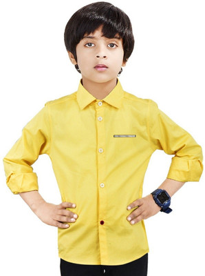 Paper Crane Boys Solid Casual Yellow Shirt