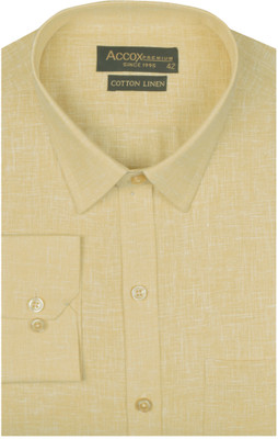ACCOX Men Self Design Formal Yellow Shirt