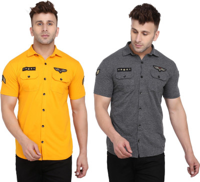 GEUM Men Solid Casual Grey, Yellow Shirt(Pack of 2)