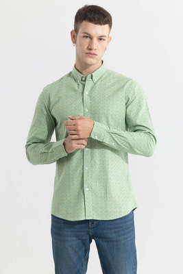 Snitch Men Printed Casual Light Green Shirt
