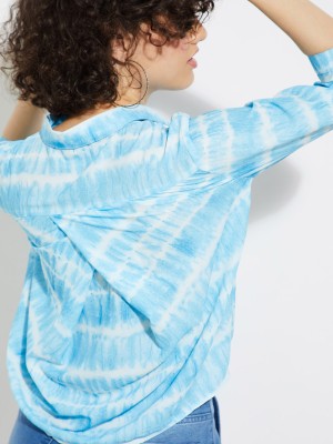 max Women Dyed/Ombre Casual Light Blue, White Shirt