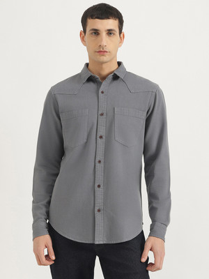 United Colors of Benetton Men Solid Casual Grey Shirt