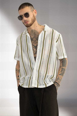 Japrin Creation Men Self Design Formal Light Green Shirt