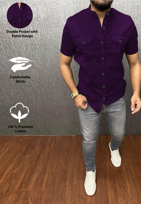 S-LINE Men Solid Casual Purple Shirt