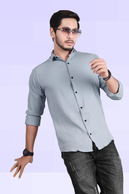 PEARL OCAN Men Self Design Casual Grey Shirt