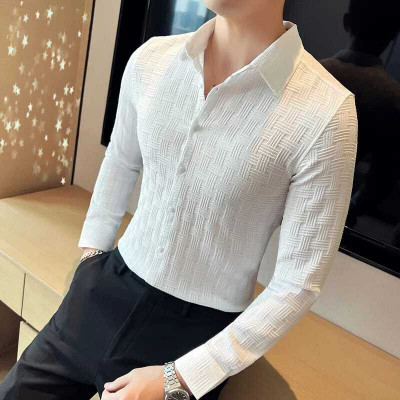 Kadhare Fashion Men Self Design Casual White Shirt