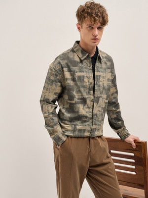 THE BEAR HOUSE Men Printed Casual Brown, Khaki Shirt