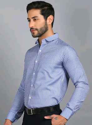JILANI TRADERS Men Striped Formal Blue Shirt