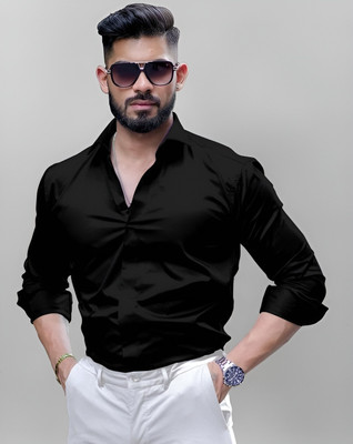 UNIFAV Men Solid Casual Black Shirt