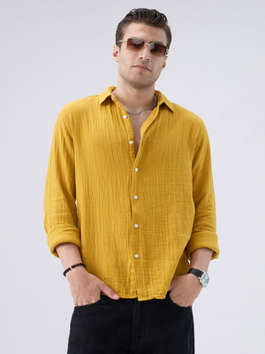 VASTRADO Men Self Design Casual Yellow Shirt
