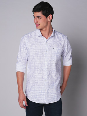Mozzo Men Printed Casual White Shirt