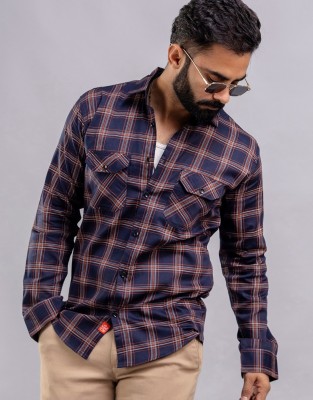 Surhi Men Checkered Casual Dark Blue Shirt