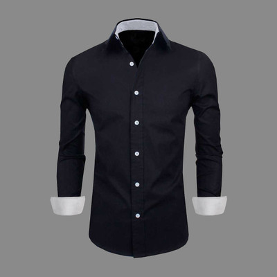 Troonpair Men Solid Casual Black Shirt