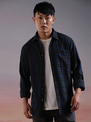 WROGN Men Checkered Casual Dark Blue, Black, Grey Shirt