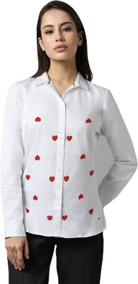 NEW-18 Women Printed Casual White Shirt