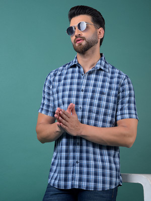 CRIMSOUNE CLUB Men Checkered Casual Blue Shirt