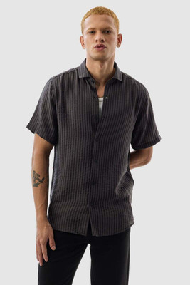 Snitch Men Striped Casual Grey Shirt
