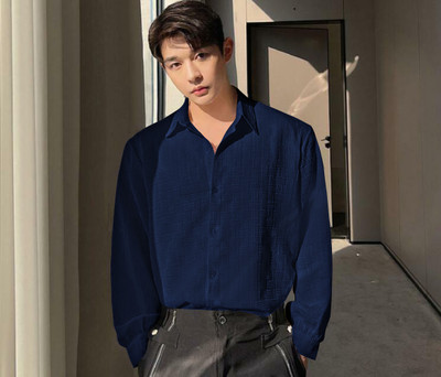 Ganesh Enterprise Men Self Design Casual Dark Blue Shirt